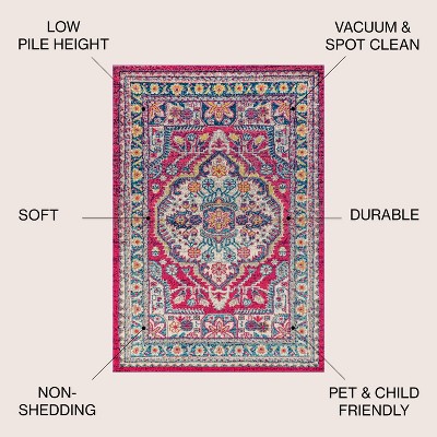 3' x 5' Pink and Ivory Synthetic Medallion Area Rug