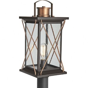 Progress Lighting Barlowe 1-Light Outdoor Antique Bronze Post Lantern with Clear Seeded Glass Shade - 1 of 2