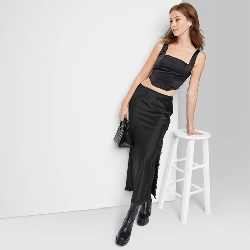 Women's Satin Lace Trim Midi Skirt - Wild Fable™ Black Xxs : Target