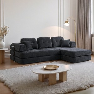GDFStudio Leonardo Modern 104" Chenille Upholstered L-Shaped Convertible Sectional Sofa with Pillows - 1 of 4