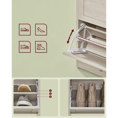 Beige Wooden Shoe Cabinet with 3 Flip Drawers