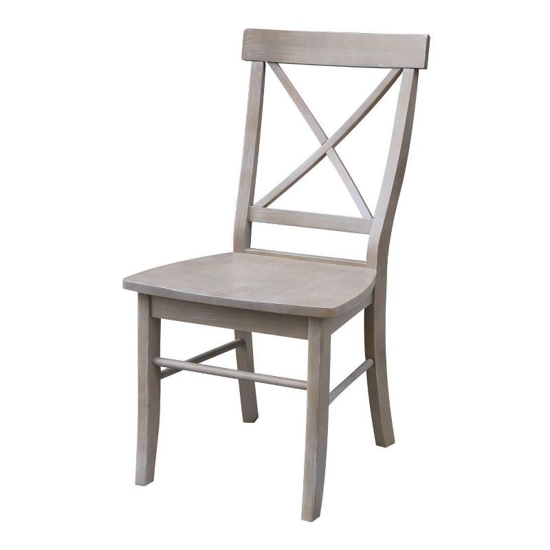 Set of 2 X Back Chairs with Solid Wood Seat Washed Gray/Taupe - International Concepts, 1 of 8