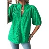 Women's Flower Embroidered Hollow-out Puff Sleeve Blouse - 1 the Woman - 4 of 4