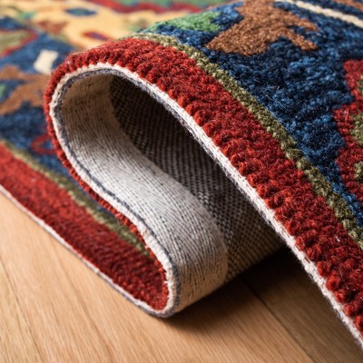 Heritage Red and Blue Hand-Tufted Wool Area Rug, 5' x 8'