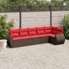 vidaXL 6 Piece Garden Sofa Set with Cushions Brown Poly Rattan - Brown Without Table - 2 of 4