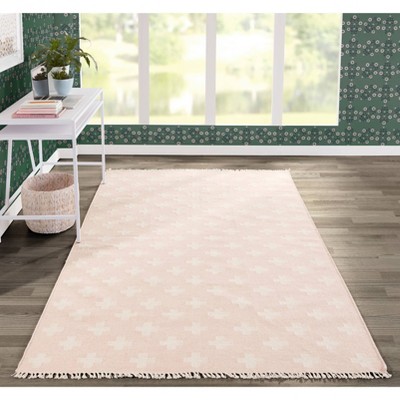 Topanga Handwoven Geometric Pink and White Wool Area Rug