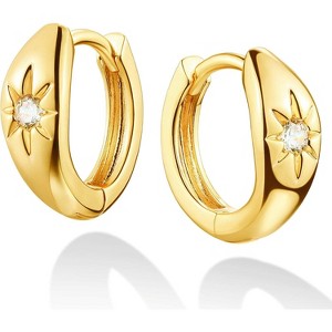 Dremmy Studios CZ Huggie Hoop Earrings | 14K Gold Plated, Chunky & Minimalist Gift - 1 of 4