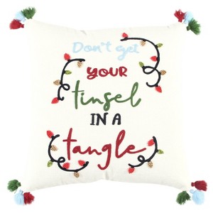 20"x20" Oversize 'Don't get your tinsel...' Square Throw Pillow Cover - Rizzy Home: Cotton Canvas, Hidden Zipper - 1 of 4
