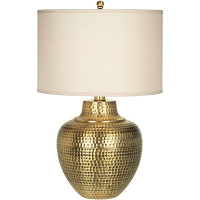 Franklin Iron Works Rustic Farmhouse Table Lamp 27" Tall Hammered Antique Brass Cream Linen Drum Shade for Living Room Bedroom Nightstand