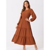 Allegra K Women's Fall Long Sleeve Crewneck Casual Tiered Midi Dress with Pockets - 2 of 4