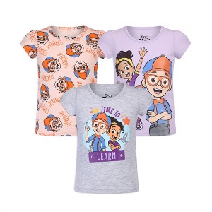 Blippi and Meekah Girls 3 Pack Short Sleeve T-Shirts for Toddlers and Little Kids - Size 2T - 1 of 4