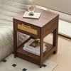 PE Rattan End Table with Drawer, Modern Nightstand, Side Table for Living Room, Bedroom, Walnut Color - 4 of 4