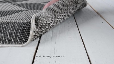 Modern Geometric Black/Gray Reversible Outdoor Runner Rug