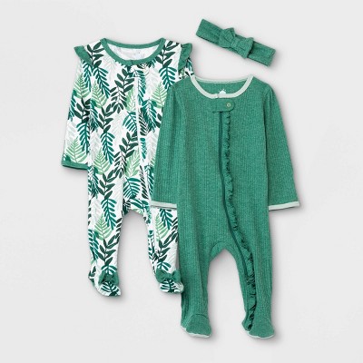 Image of Baby Girls' 2pk Sleep N' Play with Headwrap - Cloud Island™ Green Newborn