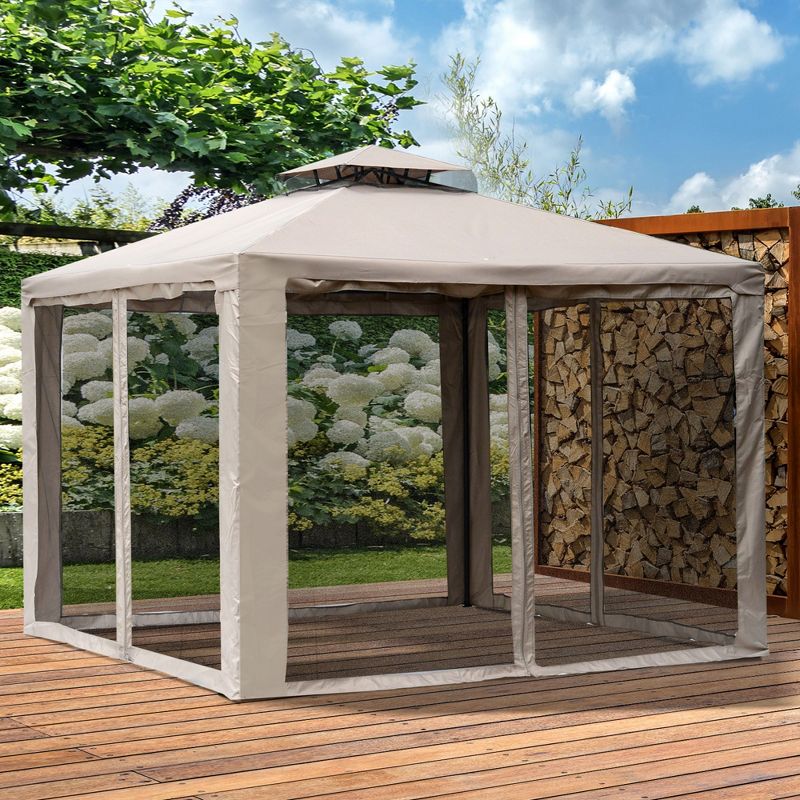Outsunny Patio Gazebo, Outdoor Canopy Shelter with 2-Tier Roof and Netting, Steel Frame for Garden, Lawn, Backyard, and Deck, 3 of 9