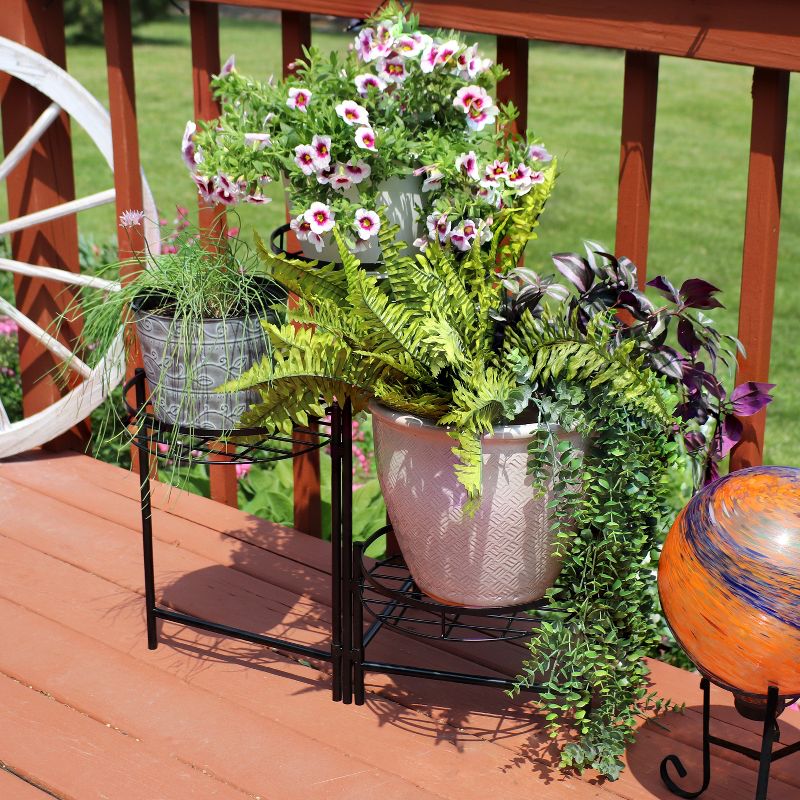 Sunnydaze Indoor/Outdoor Iron Metal 3-Tiered Decorative Flower Plant Pot Holder Stand Display - Black - 2pk, 3 of 12
