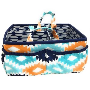 Bacati - Aztec Design Aqua/Orange/Navy Storage Caddy - 1 of 4