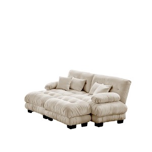Dexmalle Upholstered Wide Arm Sofa with 2 Ottomans,Light Coffee - 1 of 4