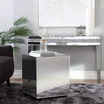 Glam Mirror and Wood Cube Accent Table Silver - Olivia & May