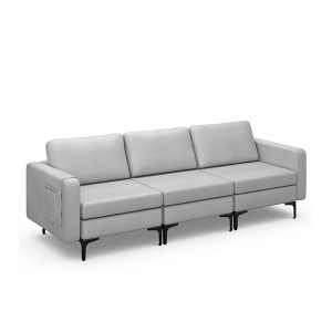 Costway Modern Modular 3-Seat Sofa Couch w/ Side Storage Pocket & Metal Leg - 1 of 4