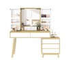 Small Vanity Desk with Lighted Mirror, 6 Drawers & Open Storage Shelves, Space-Saving Wood Vanity Table, Modern White Dressing Table for Bedrooms, - 4 of 4