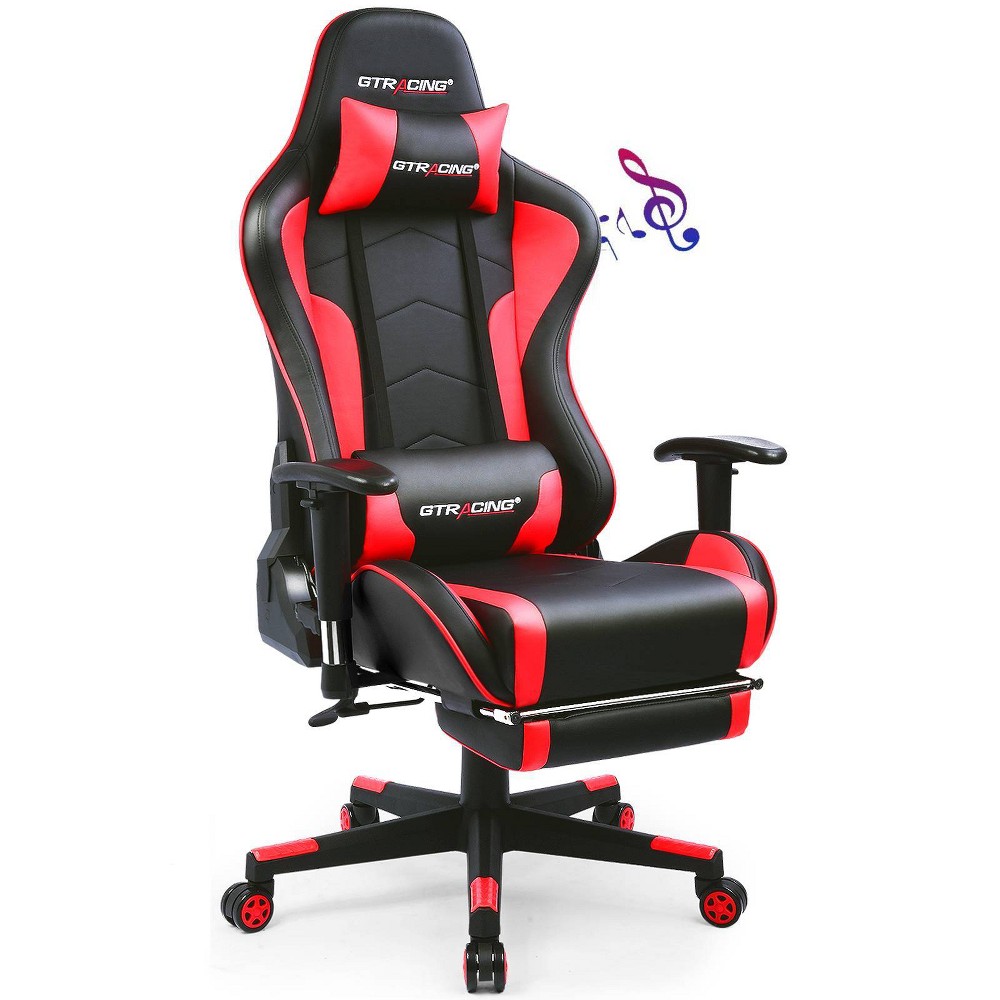 Photos - Computer Chair Gaming Chair with Bluetooth Speakers Footrest PU Leather Office Chair Red