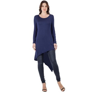 Womens Long Sleeve Knee Length Asymmetrical Tunic Top - 24seven Comfort Apparel™ - 1 of 4