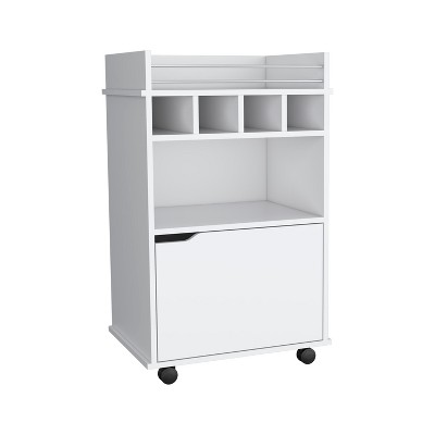 NicBex 2 Shelves Rolling Kitchen Island Cart with 1 Cabinet and 4 Bottle Rack,Kitchen Island on Wheels with Storage,Island Table for Kitchen,White