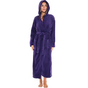 ADR Plush Fleece Women's Robe, Long Hooded Women's Bathrobe, Soft Cozy Women's Bath Robe & Plus Sizes - 1 of 4