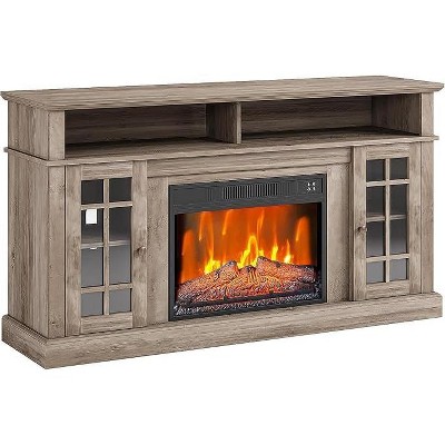 58" Fireplace TV Stand with Electric Heater, Entertainment Center with Realistic 3D Flame & Storage Cabinet for Living Room