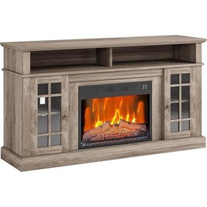 58" Fireplace TV Stand with Electric Heater, Entertainment Center with Realistic 3D Flame & Storage Cabinet for Living Room - 1 of 4