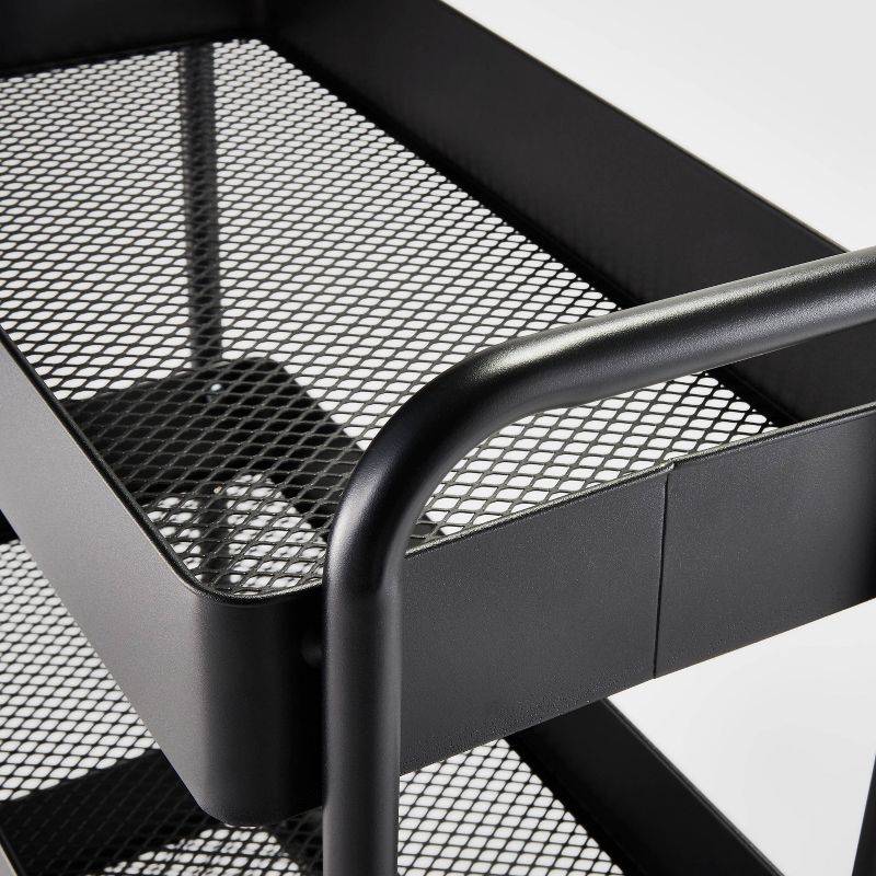 Wide MetalUtility Cart Black - Brightroom&#8482;: Rolling Mesh Shelves, Locking Casters, Powder-Coated Steel & Plastic Construction, 4 of 7