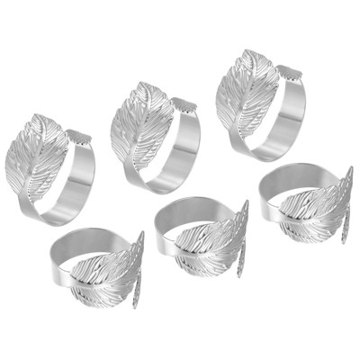 Unique Bargains Fall Leaf Open Metal Wear-Resistant Dining Table Decorative Napkin Rings 6 Pcs