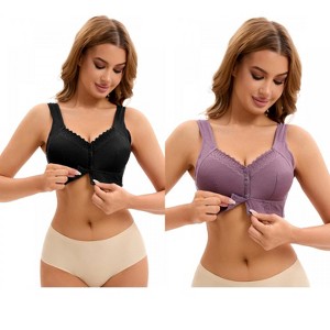 INSPIRE CHIC 2 Pcs Women's Lace Front Button Closure Full Coverage Wirefree Breathable Soft Bras - 1 of 4