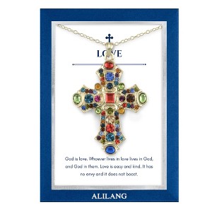 Anna-Kaci Stained Glass Rhinestone Patonce Cross Necklace with Message Card & Envelope Jewelry Gift - 1 of 4