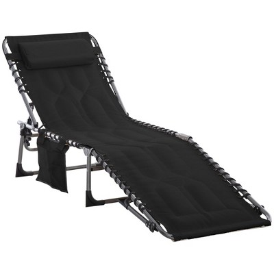 Chic Crate - Comfortable Outdoor Black Chaise Lounge Chair with 6-Level Reclining and Headrest for Beach, Yard, Patio