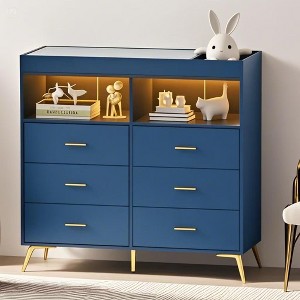 Dresser for Bedroom with LED Lights and Power Outlet, Baby Changing Table Dresser with 6 Drawers, 2 Open Storage Shelves,  with Changing Table Top - 1 of 1