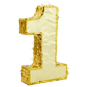 Juvale Number 1 Gold Pinata for Anniversary, Centerpieces for First Birthday Decorations, 16 x 3 x 10 In - 1 of 4