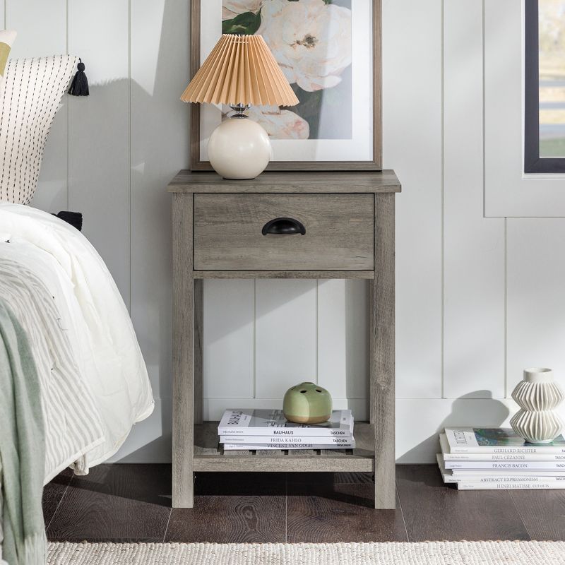 June Rustic Transitional Square Nightstand with Lower Shelf   - Saracina Home, 5 of 18
