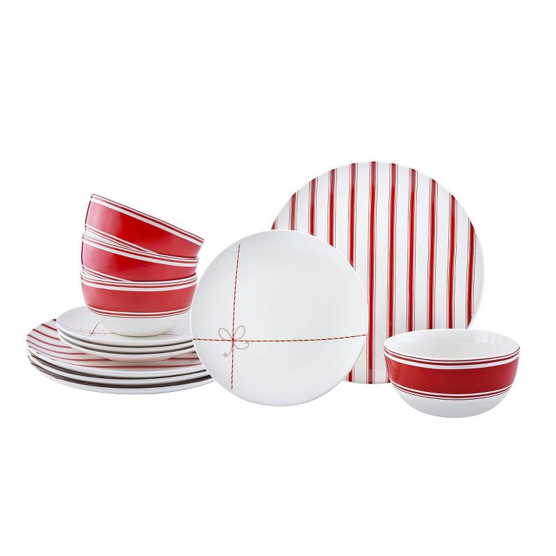 12pk Porcelain Holiday Gift Dinnerware Set - Godinger Silver, 1 of 6