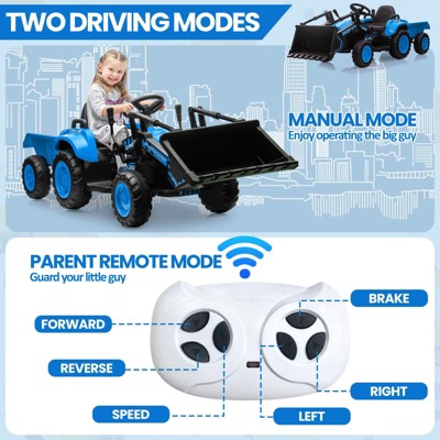 Blue 12V Ride-On Tractor with Detachable Trailer