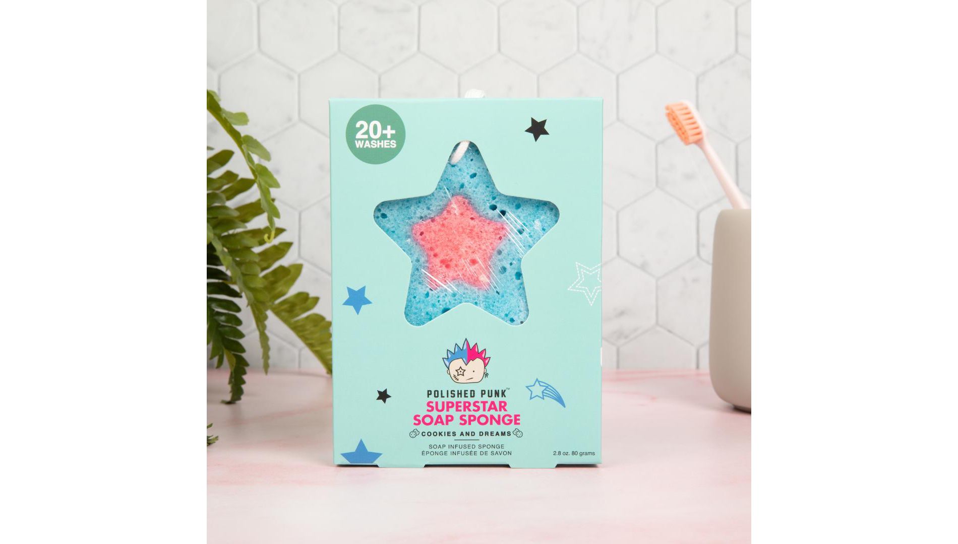 Superstar Soap-Infused Body Sponge – Gentle Kids’ Cleanser in Cookies & Dreams Scent