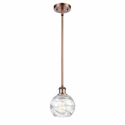Athens Deco Swirl - 1 Light Stem Hung Mini Pendant In Industrial Style-8 Inches Tall and 6 Inches Wide