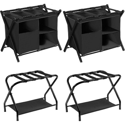 Heybly Luggage Rack,Pack of 2,Steel Folding Suitcase Stand with Storage Shelf for Bedroom
