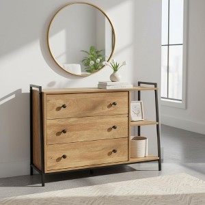 Homy Casa 3-Drawer Dresser with Open Side Shelves for Bedroom, Living Room or Entryway, Brown - 1 of 4