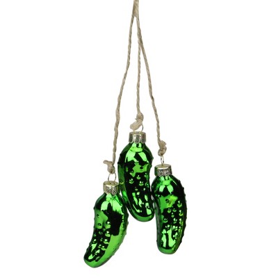 Northlight 8.5" Green Shiny Pickle Cluster Trio Glass Christmas Ornament