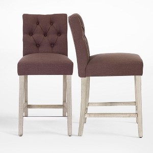 WestinTrends 24" Linen Fabric Tufted Counter Stool (Set of 2) - 1 of 4