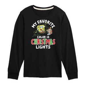 Boys' - SpongeBob SquarePants - My Favorite Color Is Christmas Lights Long Sleeve Graphic T-Shirt - 1 of 4