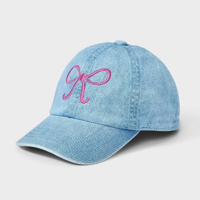 Girls' Denim with Embroidered Bow Baseball Hat - Cat & Jack™️ Denim Blue