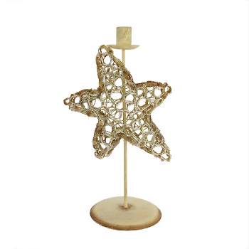 Gallerie II 12.75" Beach Inspired Brown and Blue Burlap Star Fish Taper Candle Holder